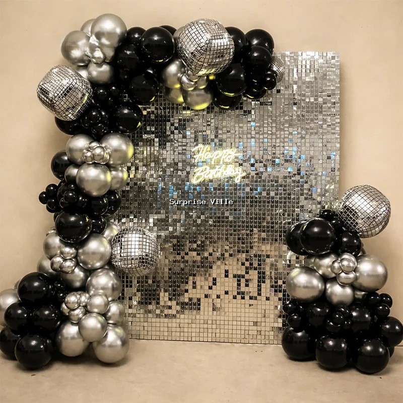 Black & Silver Birthday Backdrop with Sequin Panel