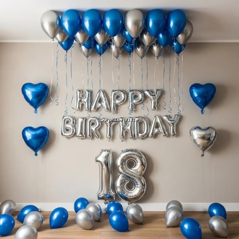 Blue & Silver Ceiling Balloon Surprises
