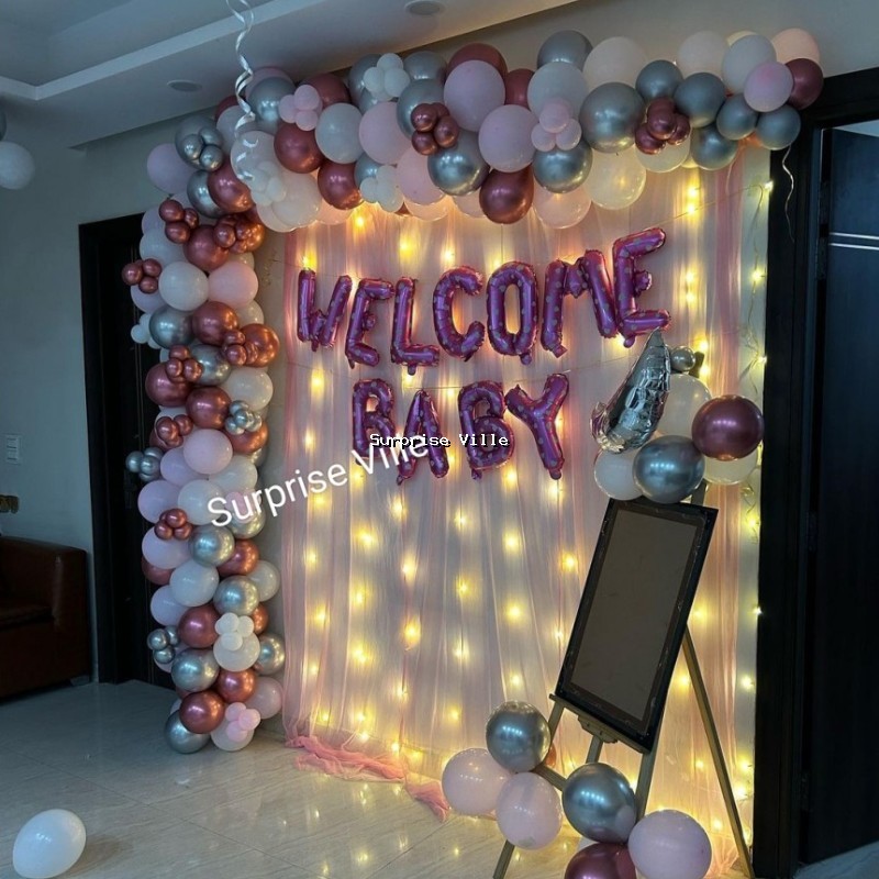 Welcome Baby Backdrop With Curtain