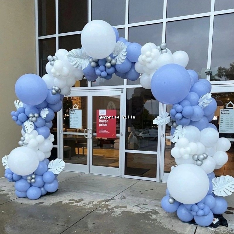 Pastel Blue & White Organic Balloon Entrance