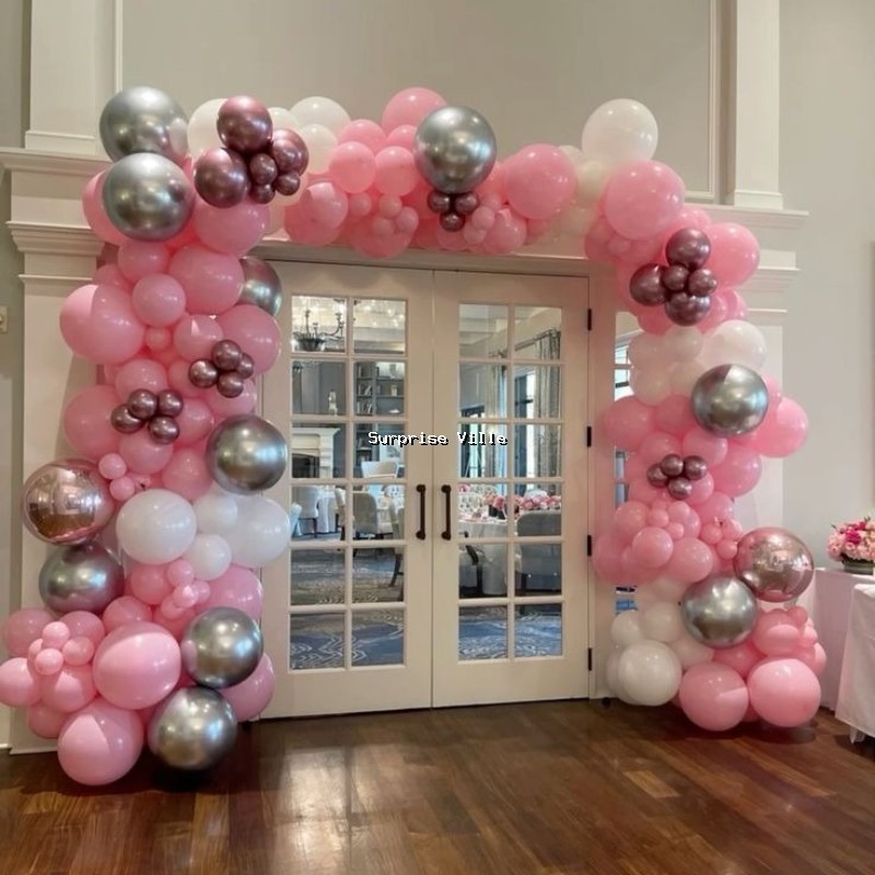 Pink Silver Balloon Entrance Arch